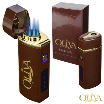 Oliva Electronic Ignition Torch Lighter- Brown/Gold