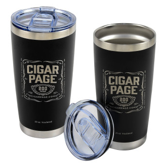 Cigar Page Black Label Logo Double Wall Tumbler (20-oz)- Black/Silver Etching