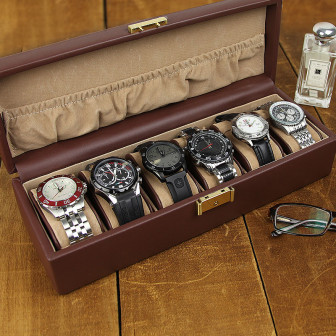 Ragar GQ Leather 6-pc Watch Box - Brown