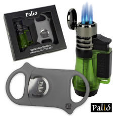 Palio Vesuvio Triple Jet Flame Lighter & Cutter Gift Set- Green/Grey
